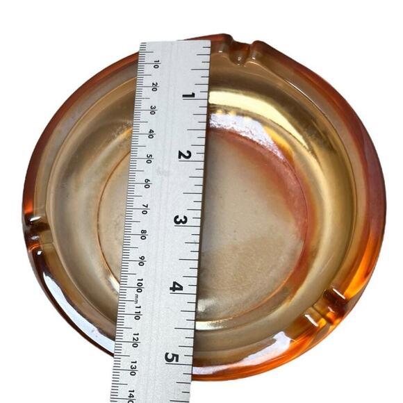 Vintage MCM Iridescent Marigold/Yellow Carnival Glass Ashtray - Picture 2 of 3